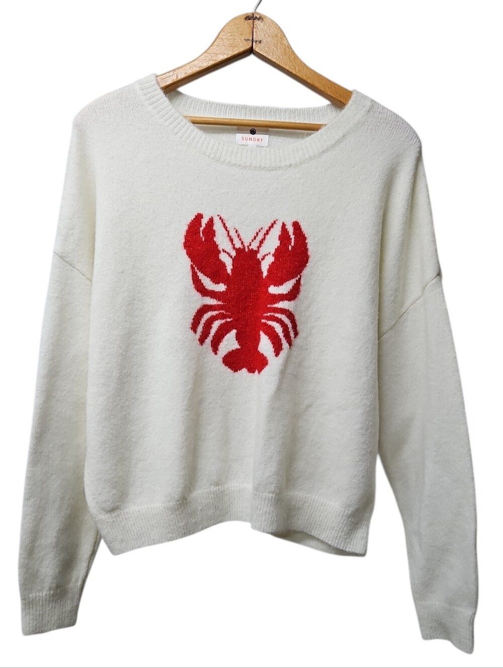 Sundry Anthropologie Cream Sweater Red Lobster Oversized Soft Sz Small Womens